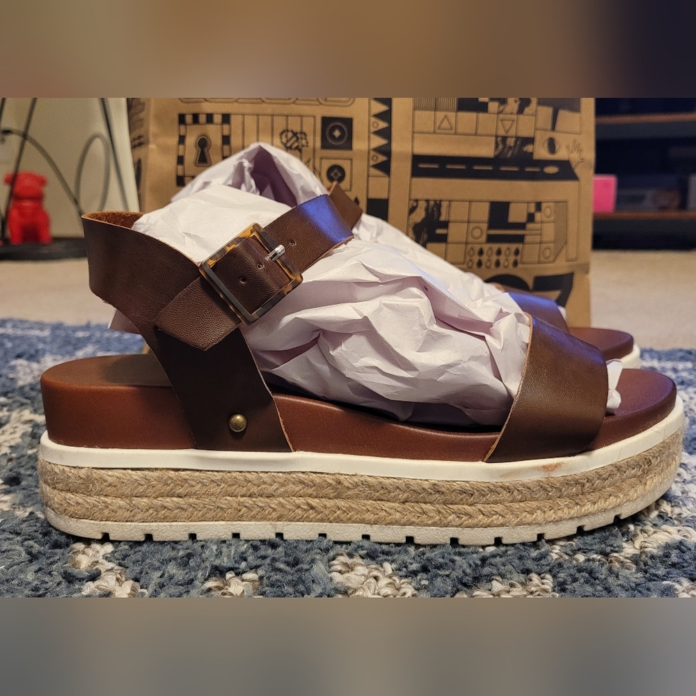 MIA Brown Leather Sandals with Espadrille Sole